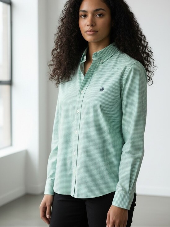 Ralph Lauren Tops - Ralph Lauren Light Green Gingham Checker Signature Logo Button Down Shirt